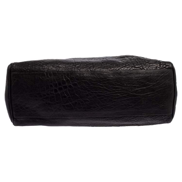 Pre Owned Fendi Black Textured Leather Medium Chef De Jour Bag