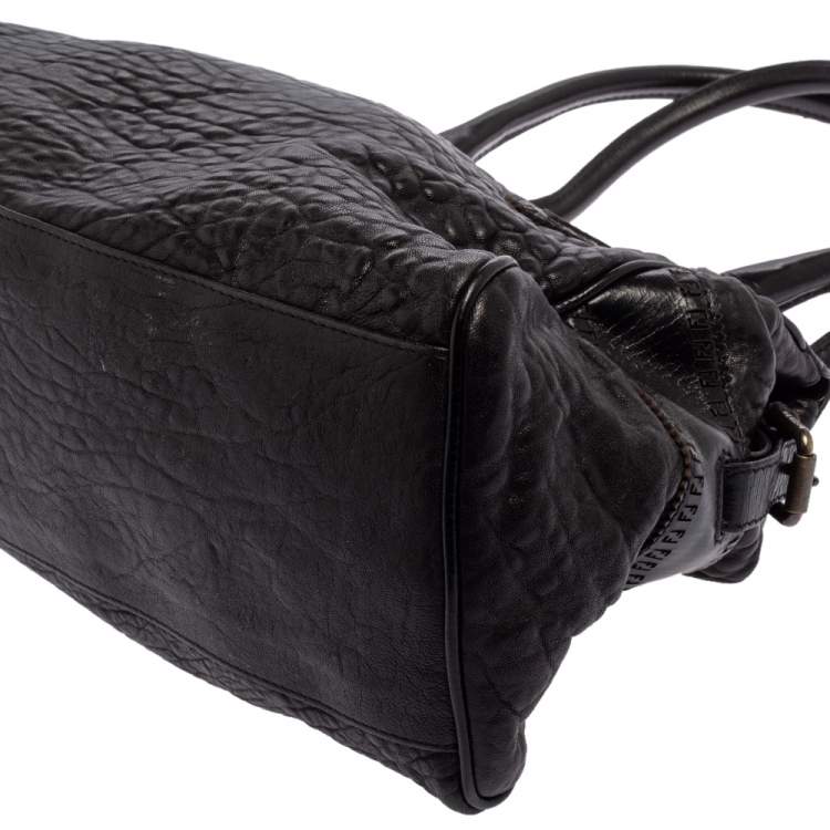 Pre Owned Fendi Black Textured Leather Medium Chef De Jour Bag