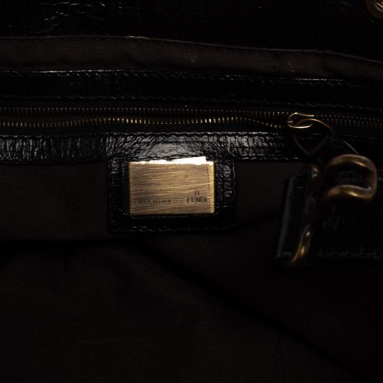 Pre Owned Fendi Black Textured Leather Medium Chef De Jour Bag