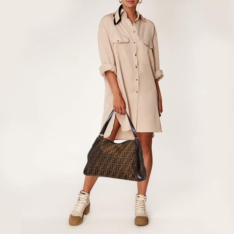 Pre Owned Fendi Tobacco Zucca Canvas and Leather Chef Tote