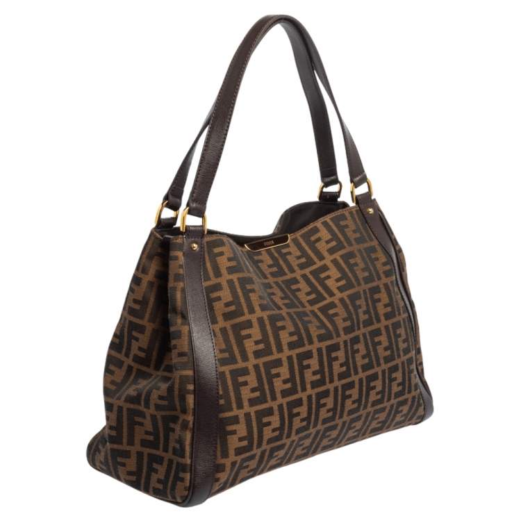 Pre Owned Fendi Tobacco Zucca Canvas and Leather Chef Tote