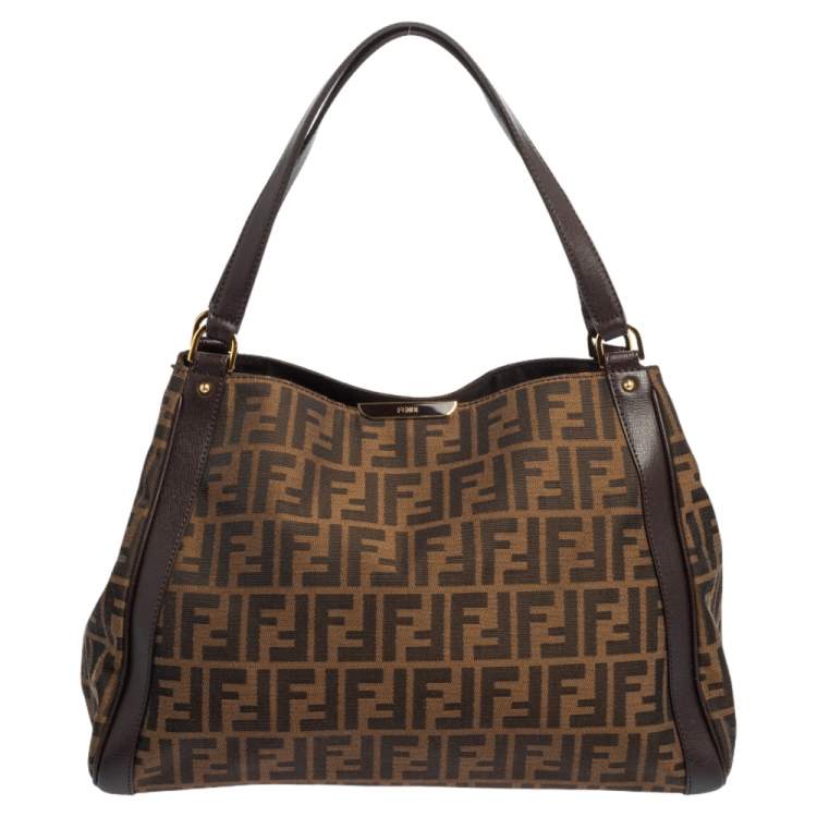 Pre Owned Fendi Tobacco Zucca Canvas and Leather Chef Tote