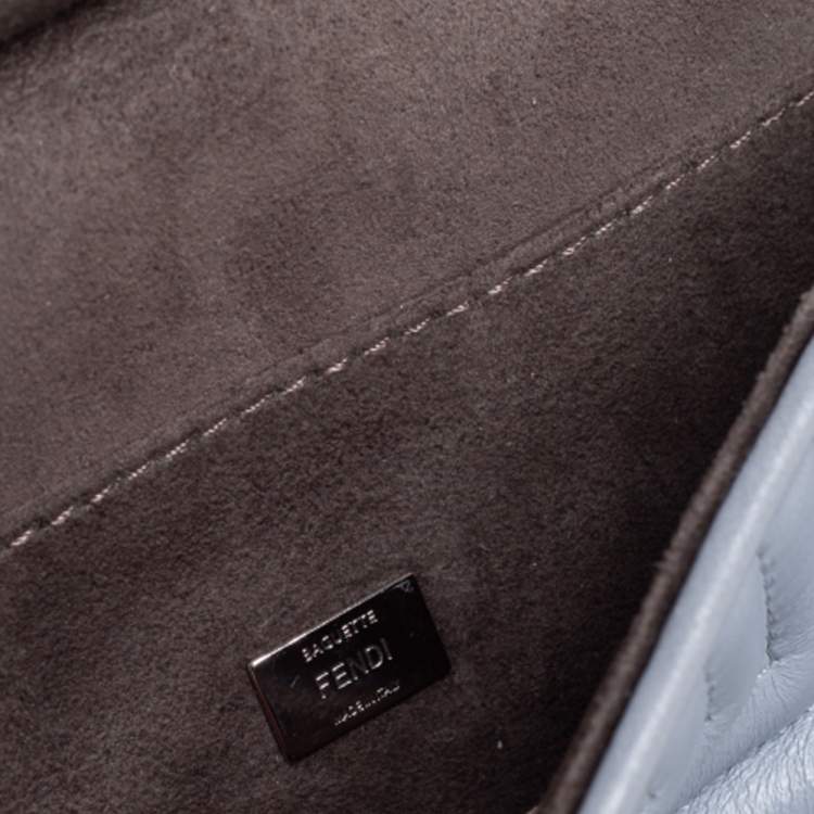 Pre Owned Fendi Grey Quilted Leather Micro Double Baguette Bag