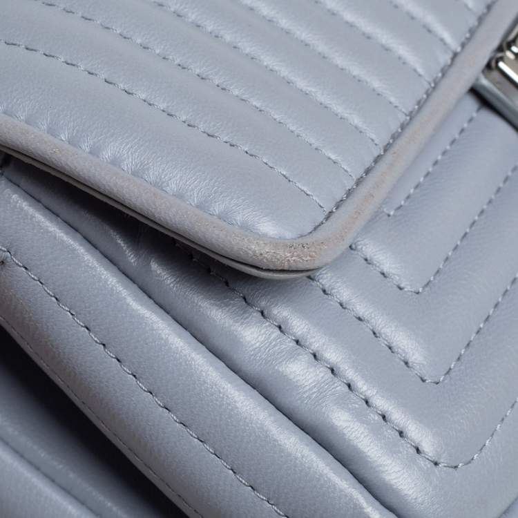 Pre Owned Fendi Grey Quilted Leather Micro Double Baguette Bag