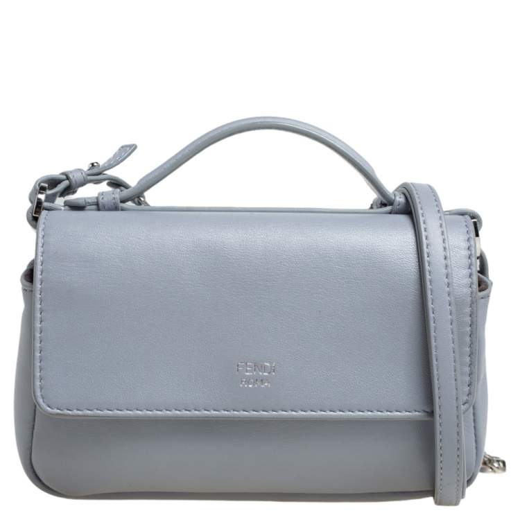 Pre Owned Fendi Grey Quilted Leather Micro Double Baguette Bag
