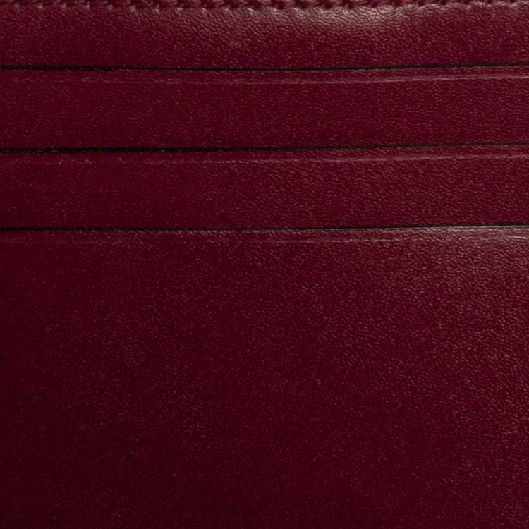 Pre Owned Fendi Burgundy Leather F Logo Card Holder