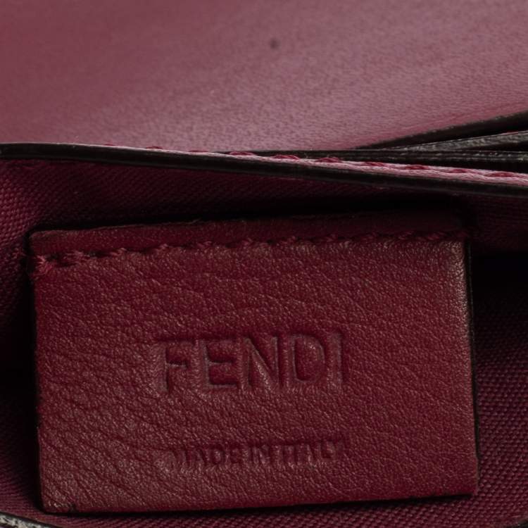 Pre Owned Fendi Burgundy Leather F Logo Card Holder