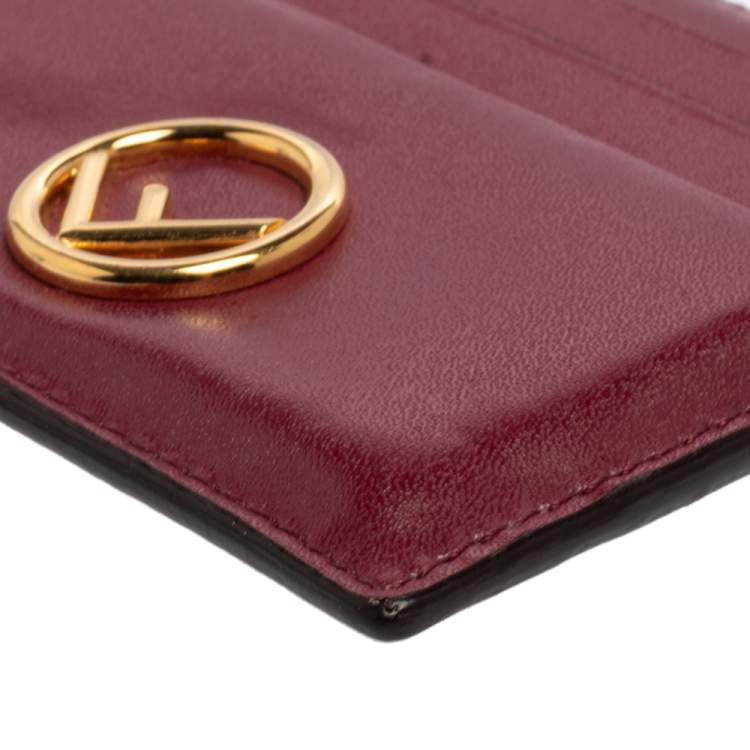 Pre Owned Fendi Burgundy Leather F Logo Card Holder