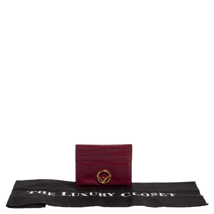 Pre Owned Fendi Burgundy Leather F Logo Card Holder