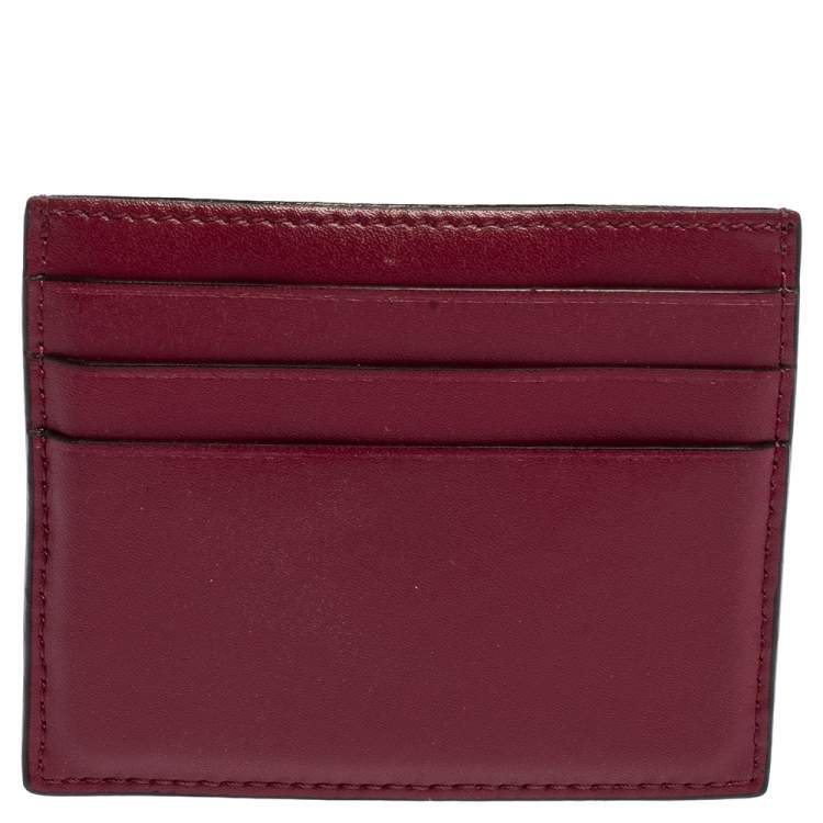 Pre Owned Fendi Burgundy Leather F Logo Card Holder