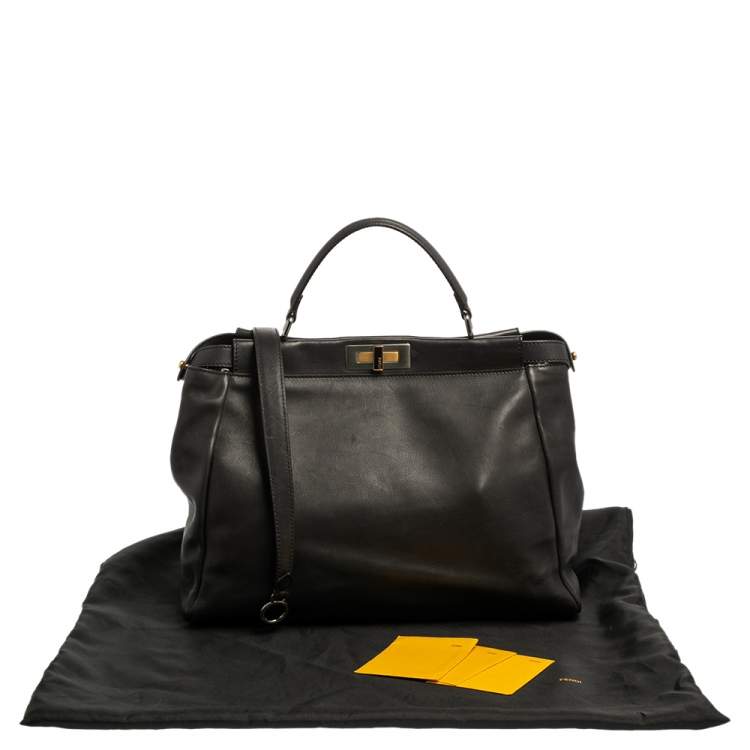 Pre Owned Fendi Black Leather Beads Lining Large Peekaboo Top Handle Bag
