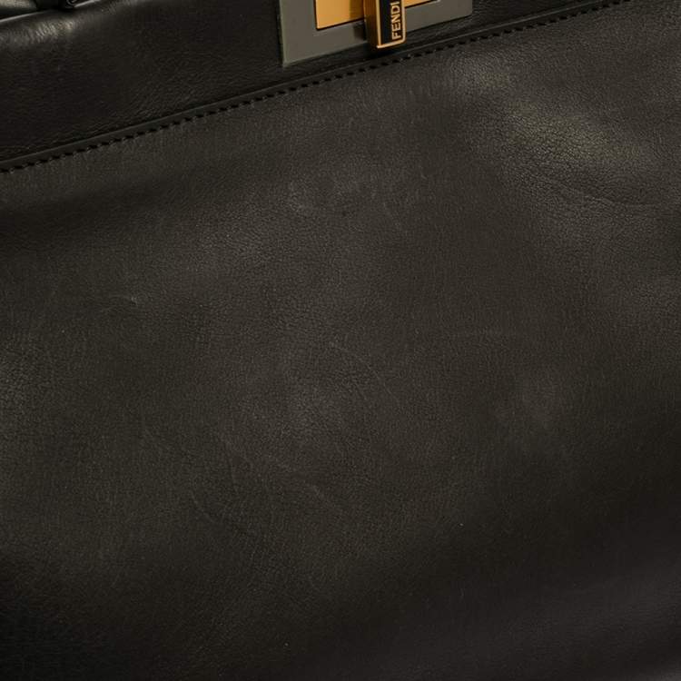 Pre Owned Fendi Black Leather Beads Lining Large Peekaboo Top Handle Bag
