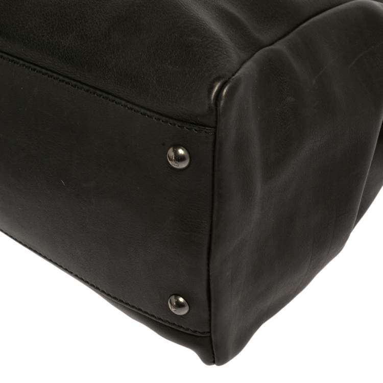 Pre Owned Fendi Black Leather Beads Lining Large Peekaboo Top Handle Bag