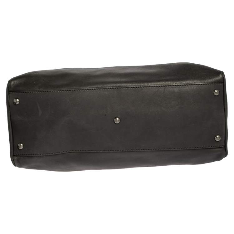 Pre Owned Fendi Black Leather Beads Lining Large Peekaboo Top Handle Bag