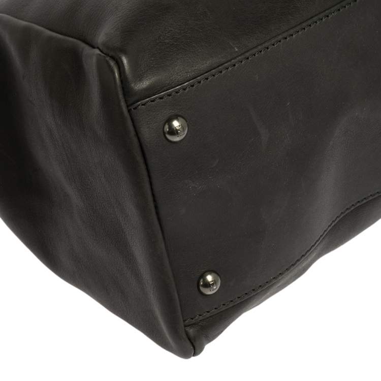 Pre Owned Fendi Black Leather Beads Lining Large Peekaboo Top Handle Bag