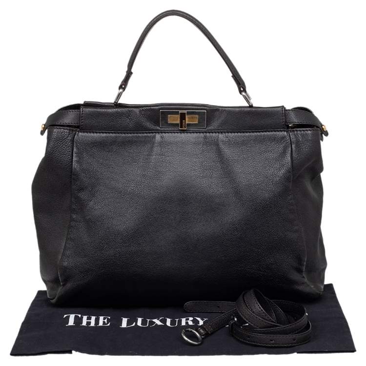 Pre Owned Fendi Black Leather Peekaboo Top Handle Bag