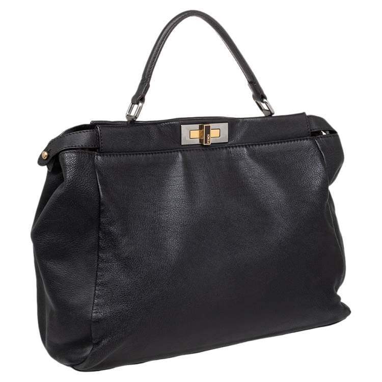 Pre Owned Fendi Black Leather Peekaboo Top Handle Bag