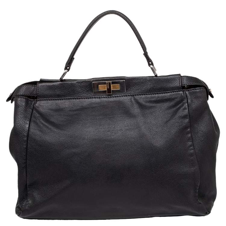 Pre Owned Fendi Black Leather Peekaboo Top Handle Bag