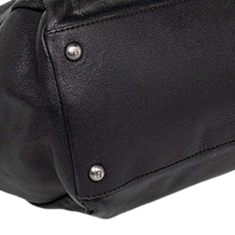 Pre Owned Fendi Black Leather Peekaboo Top Handle Bag