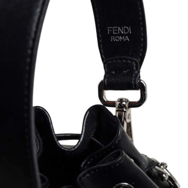 Pre Owned Fendi Black/Brown Zucca Velvet and Leather Mini Mon Tresor Drawstring Bucket Bag