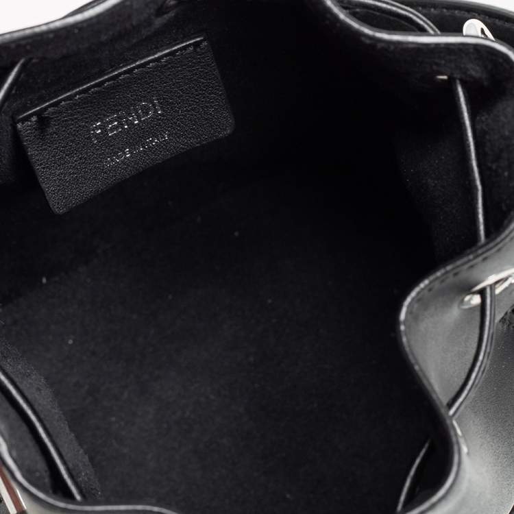 Pre Owned Fendi Black/Brown Zucca Velvet and Leather Mini Mon Tresor Drawstring Bucket Bag