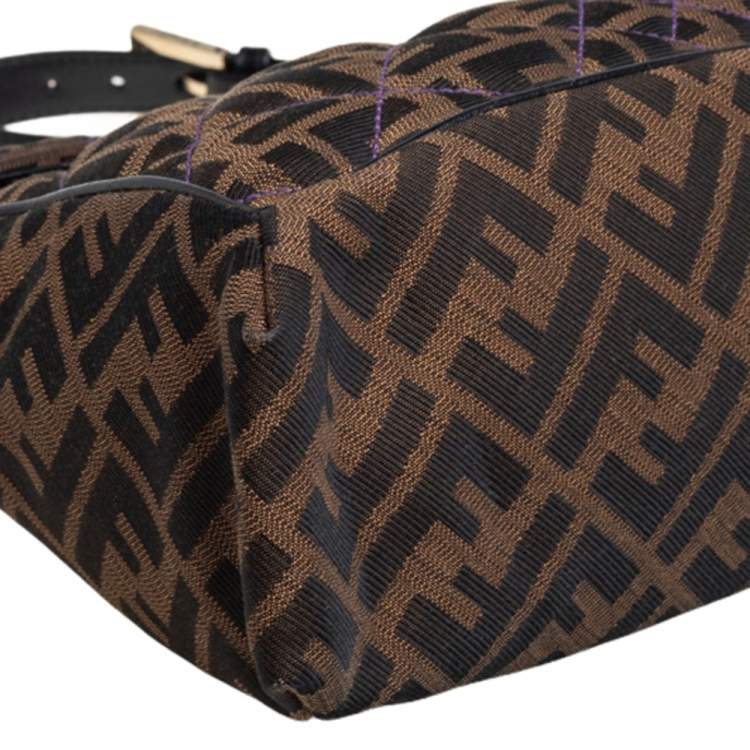 Pre Owned Fendi Tobacco Quilted Zucca Canvas and Leather Maxi Baguette Flap Shoulder Bag