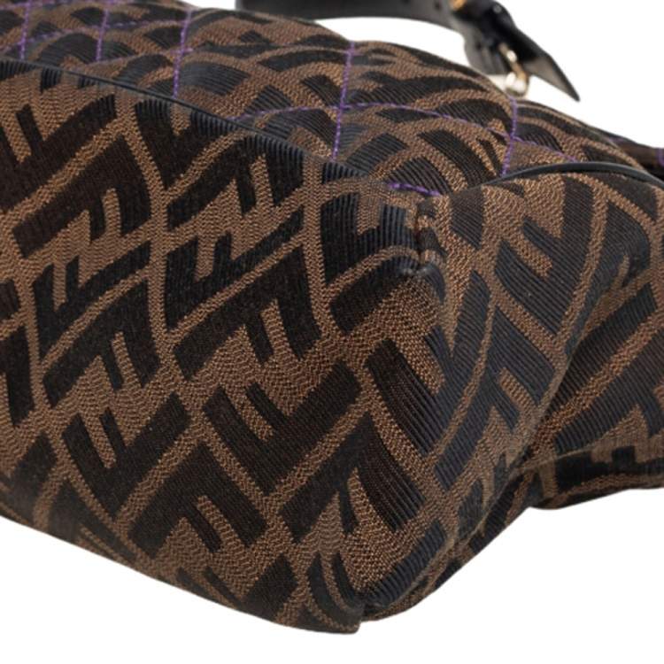 Pre Owned Fendi Tobacco Quilted Zucca Canvas and Leather Maxi Baguette Flap Shoulder Bag