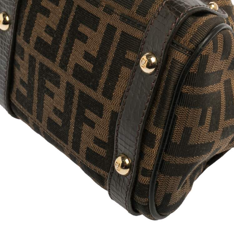Pre Owned Fendi Tobacco Zucca Canvas And Leather Small Magic Top Handle Bag