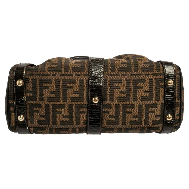 Pre Owned Fendi Tobacco Zucca Canvas And Leather Small Magic Top Handle Bag