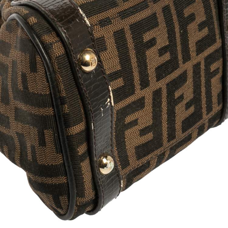 Pre Owned Fendi Tobacco Zucca Canvas And Leather Small Magic Top Handle Bag