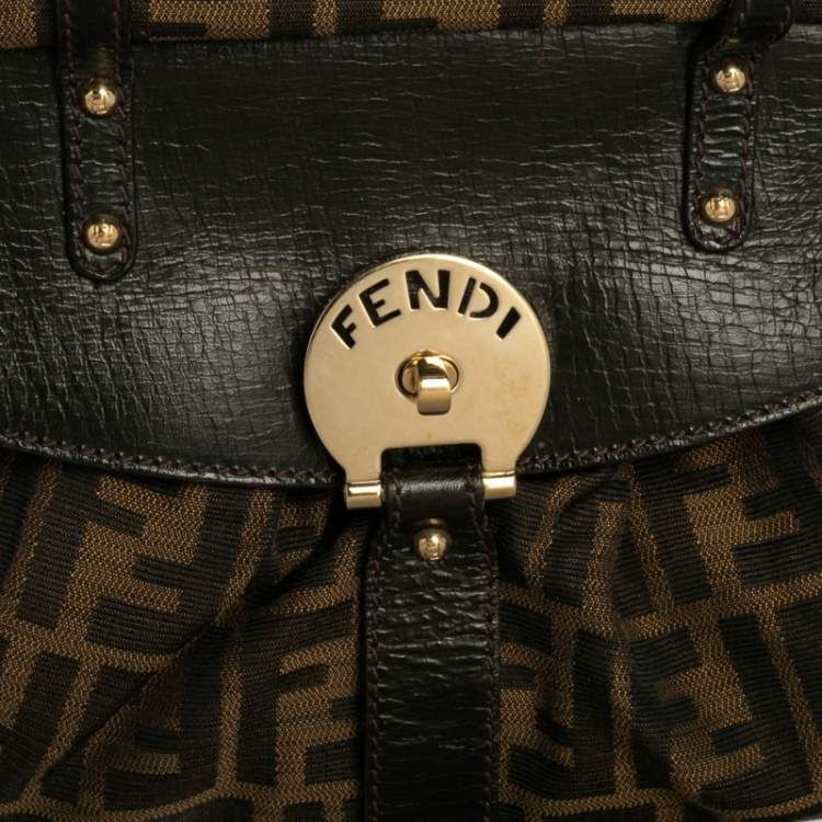 Pre Owned Fendi Tobacco Zucca Canvas And Leather Small Magic Top Handle Bag