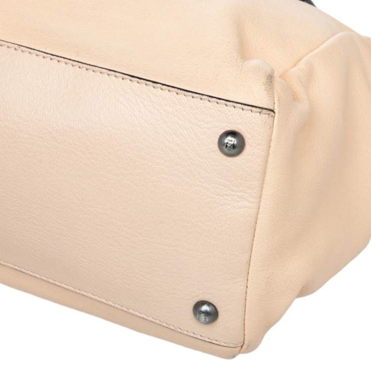 Pre Owned Fendi Beige/Black Leather Beads Lining Large Peekaboo Top Handle Bag