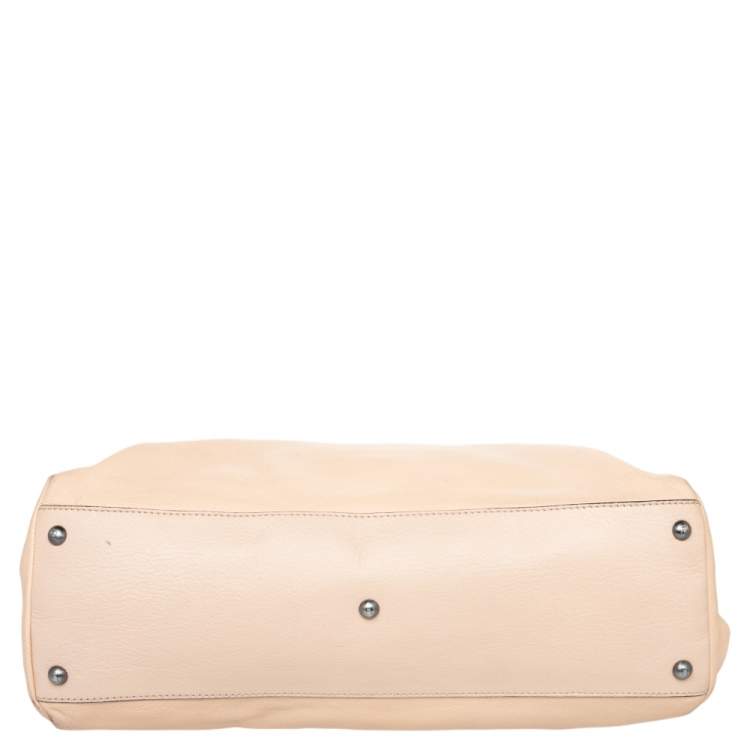 Pre Owned Fendi Beige/Black Leather Beads Lining Large Peekaboo Top Handle Bag