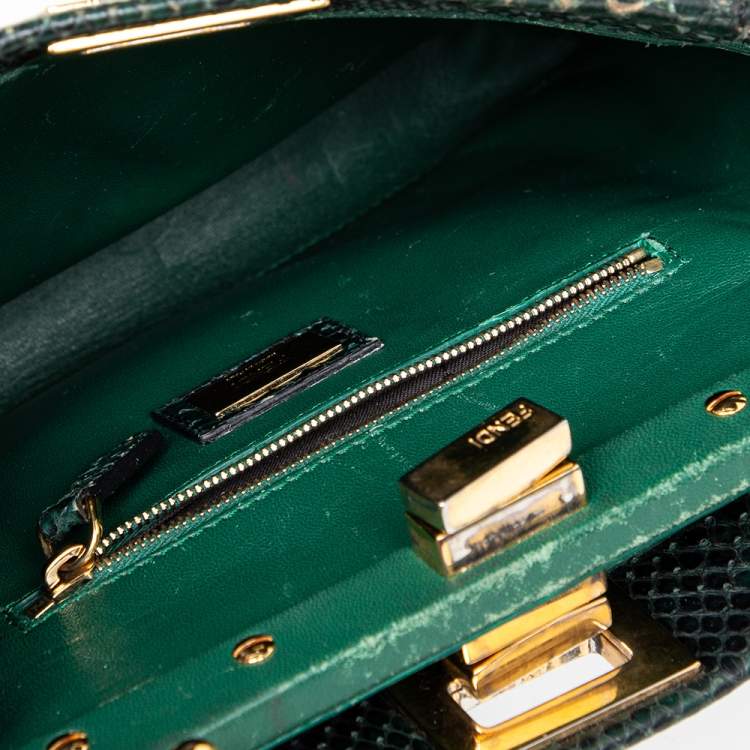 Pre Owned Fendi Green/Black Python Mini Peekaboo Top Handle Bag