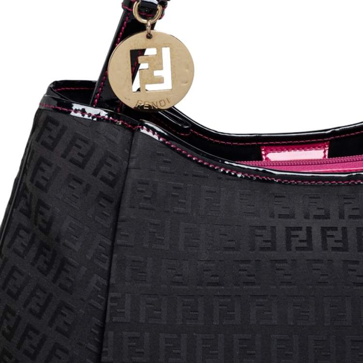 Pre Owned Fendi Black Zucchino Print Canvas and Patent Leather Shopper Tote 