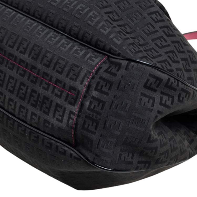 Pre Owned Fendi Black Zucchino Print Canvas and Patent Leather Shopper Tote 