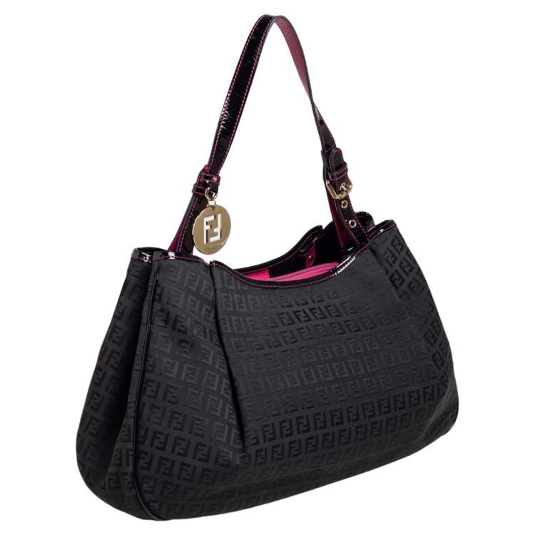 Pre Owned Fendi Black Zucchino Print Canvas and Patent Leather Shopper Tote 