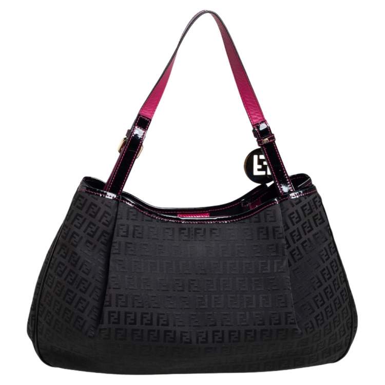 Pre Owned Fendi Black Zucchino Print Canvas and Patent Leather Shopper Tote 