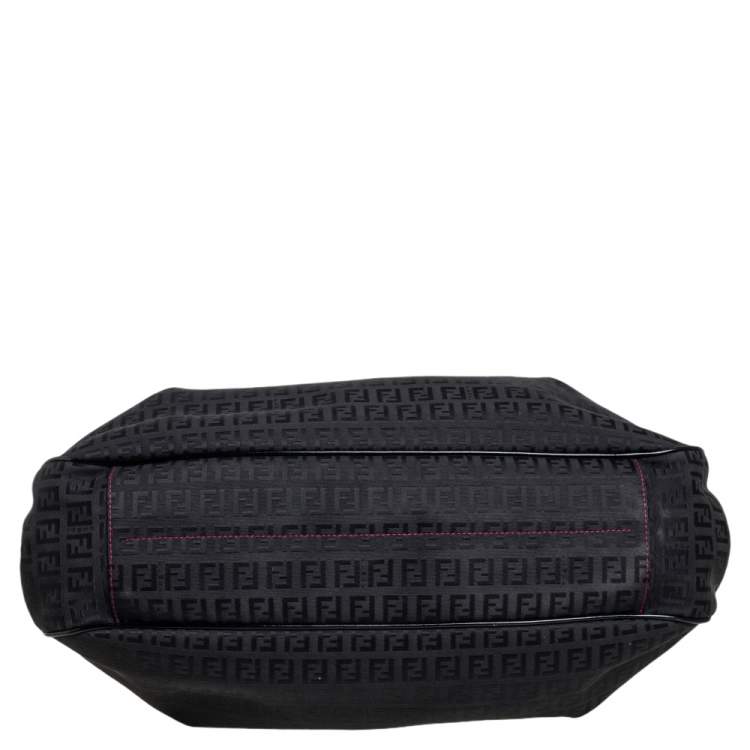 Pre Owned Fendi Black Zucchino Print Canvas and Patent Leather Shopper Tote 