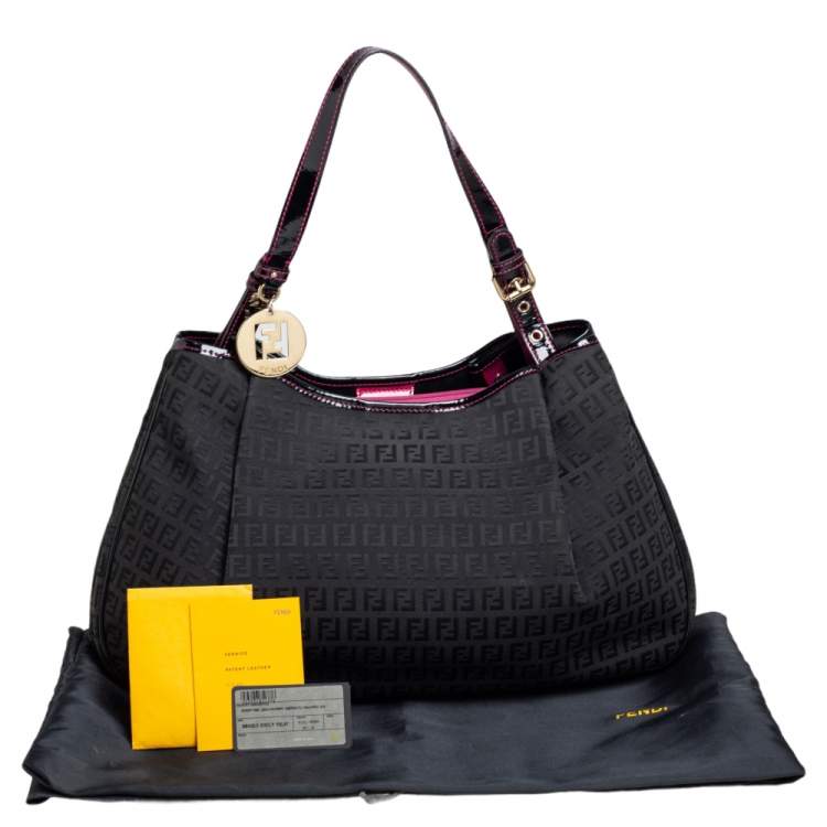 Pre Owned Fendi Black Zucchino Print Canvas and Patent Leather Shopper Tote 