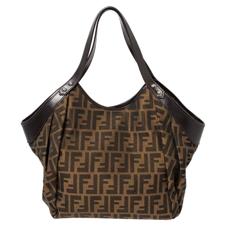 Pre Owned Fendi Tobacco Zucca Canvas and Leather Large Chef Tote