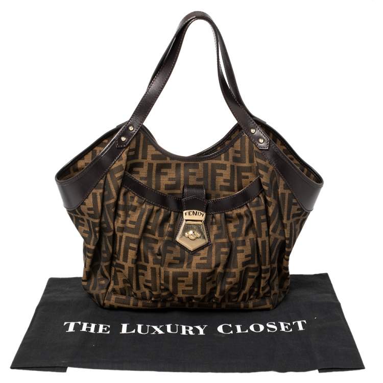 Pre Owned Fendi Tobacco Zucca Canvas and Leather Large Chef Tote
