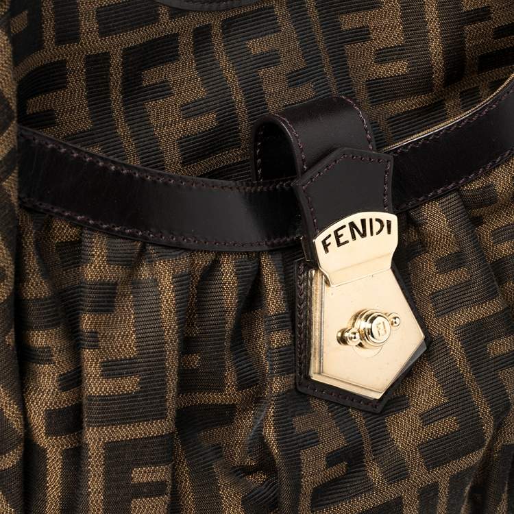 Pre Owned Fendi Tobacco Zucca Canvas and Leather Large Chef Tote