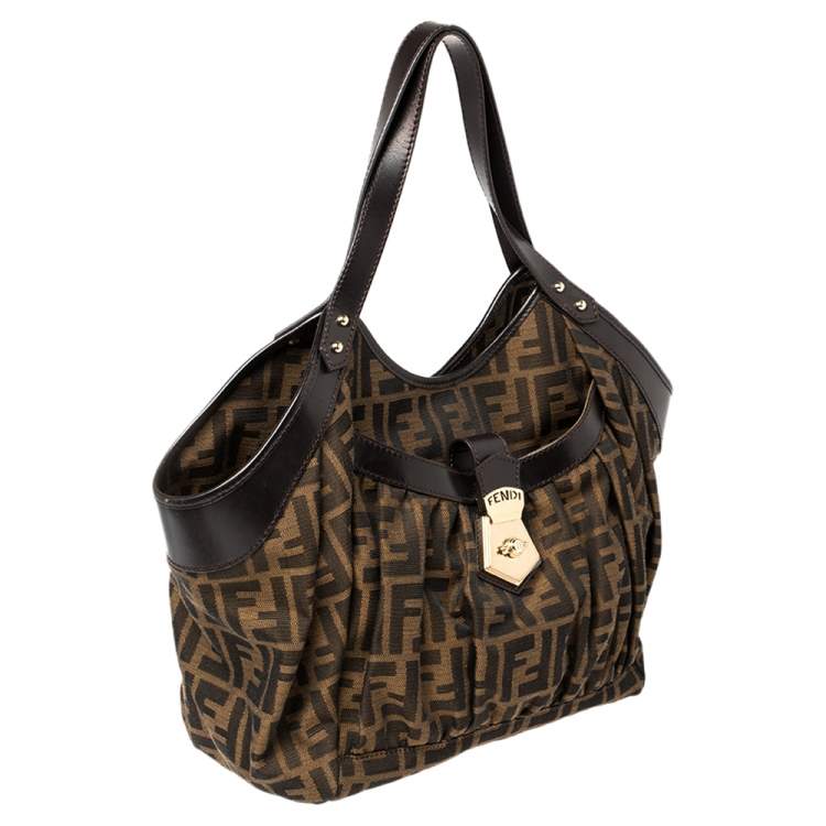 Pre Owned Fendi Tobacco Zucca Canvas and Leather Large Chef Tote