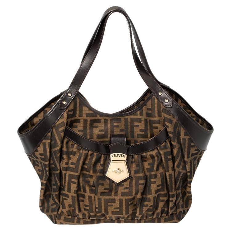 Pre Owned Fendi Tobacco Zucca Canvas and Leather Large Chef Tote