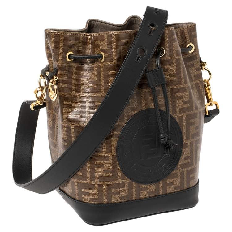 Pre Owned Fendi Brown/Black Zucca Coated Canvas and Leather Mon Tresor Bucket Bag