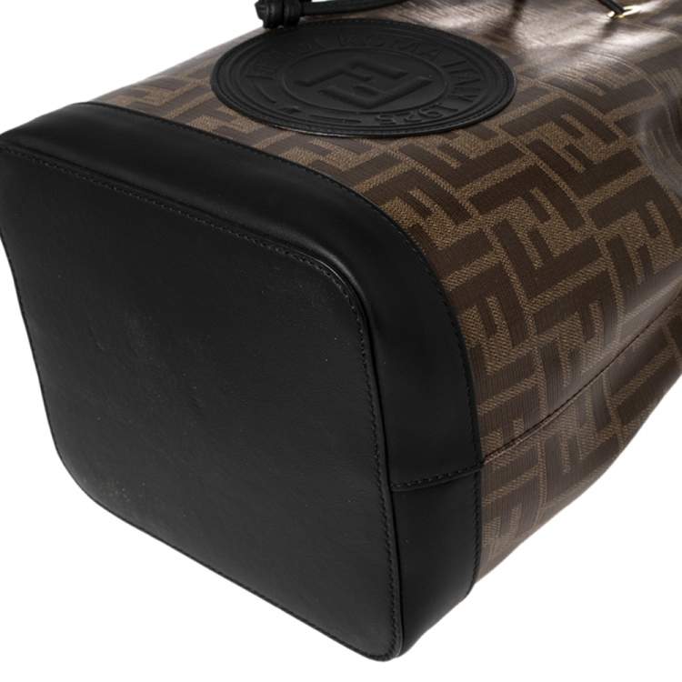 Pre Owned Fendi Brown/Black Zucca Coated Canvas and Leather Mon Tresor Bucket Bag