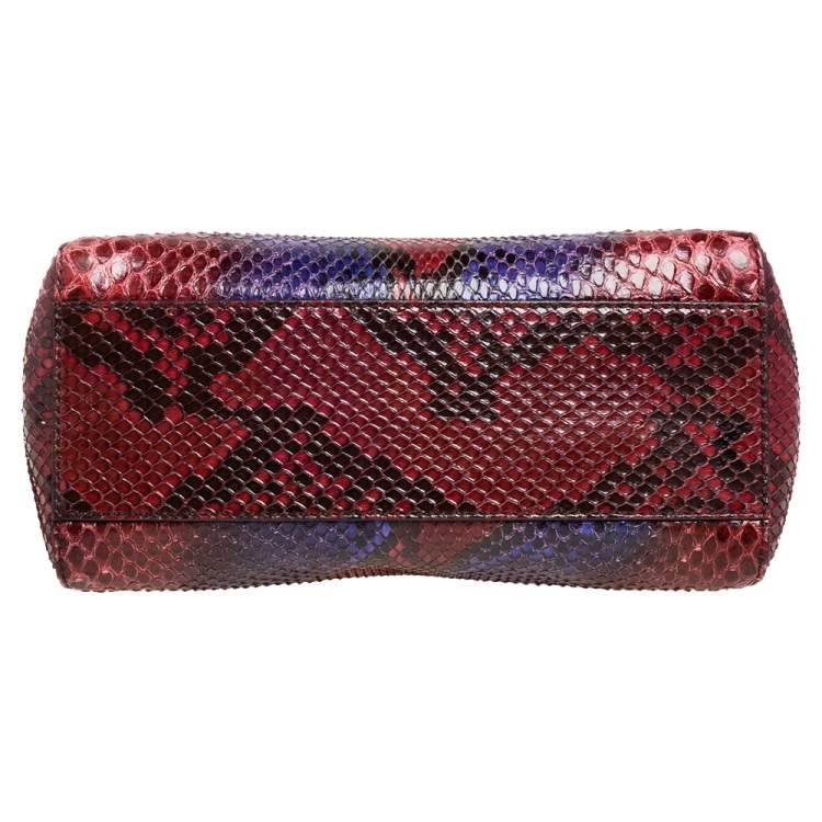 Pre Owned Fendi Multicolor Python Mini Peekaboo Top Handle Bag