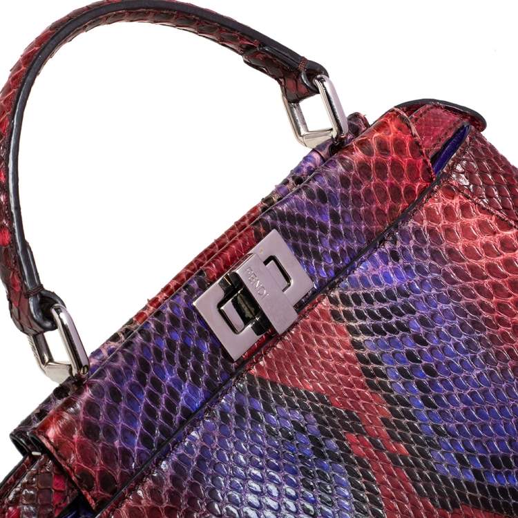 Pre Owned Fendi Multicolor Python Mini Peekaboo Top Handle Bag