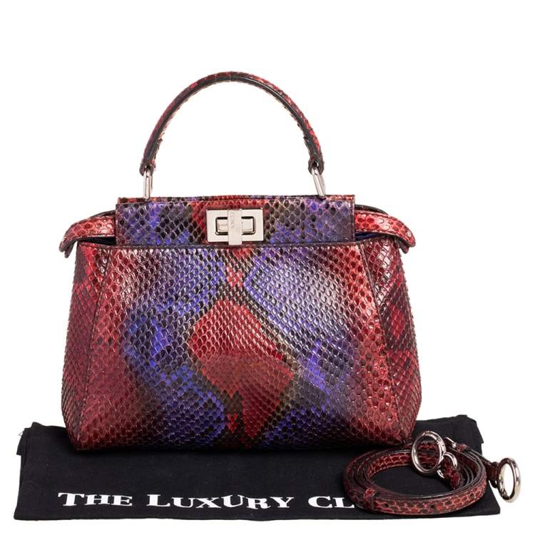 Pre Owned Fendi Multicolor Python Mini Peekaboo Top Handle Bag